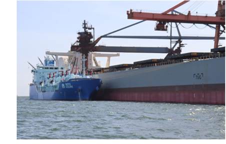 LNGバンカリング船「SETO AZURE」によるShip to Ship方式でのLNG燃料供給の様子