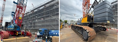 屋外, 建物, トラック, クレーン が含まれている画像自動的に生成された説明